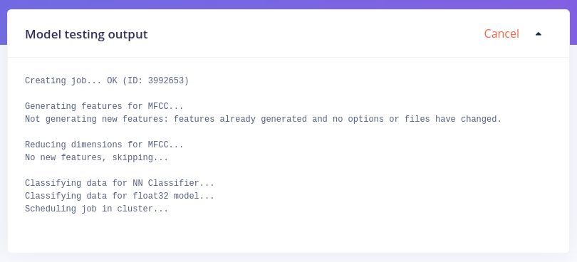 Model testing output