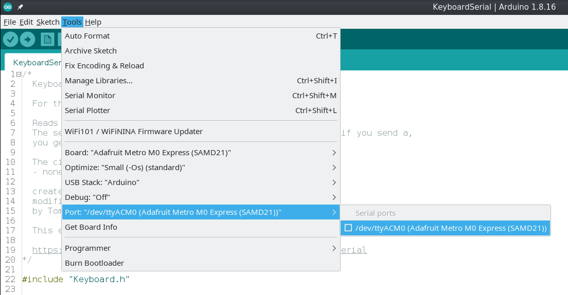 Arduino IDE - Select the port