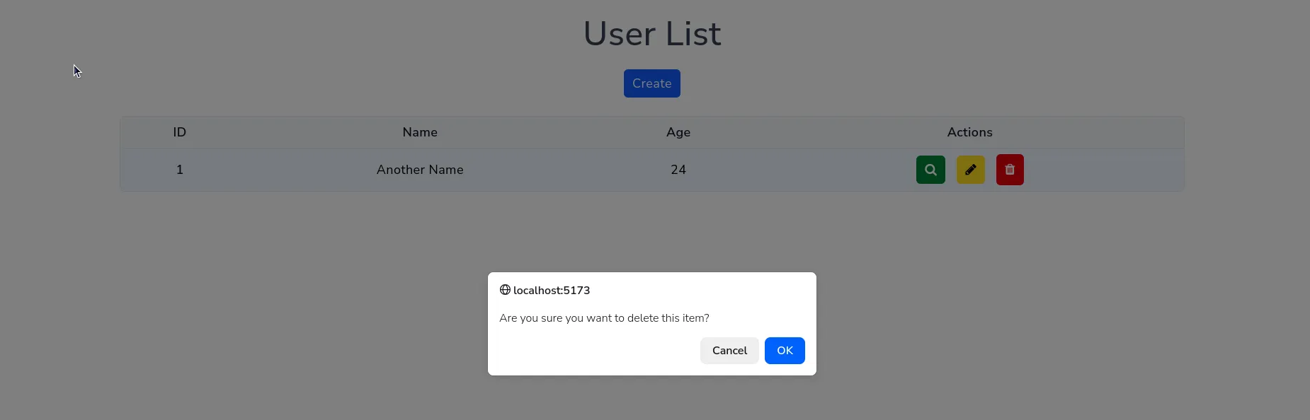 CRUD user delete