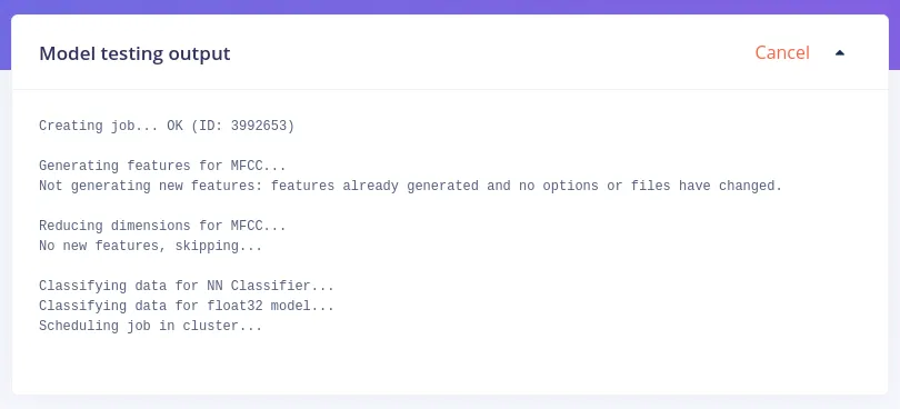 Model testing output