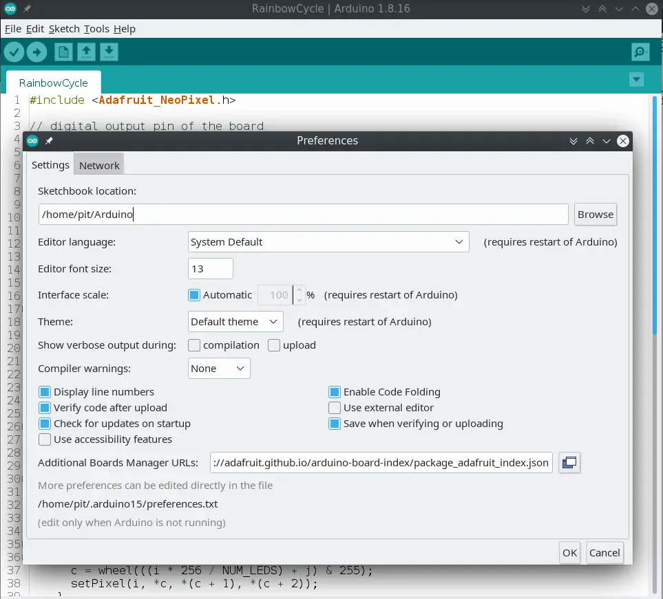 Arduino IDE - Preferences