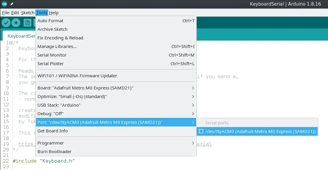 Arduino IDE - Select the port