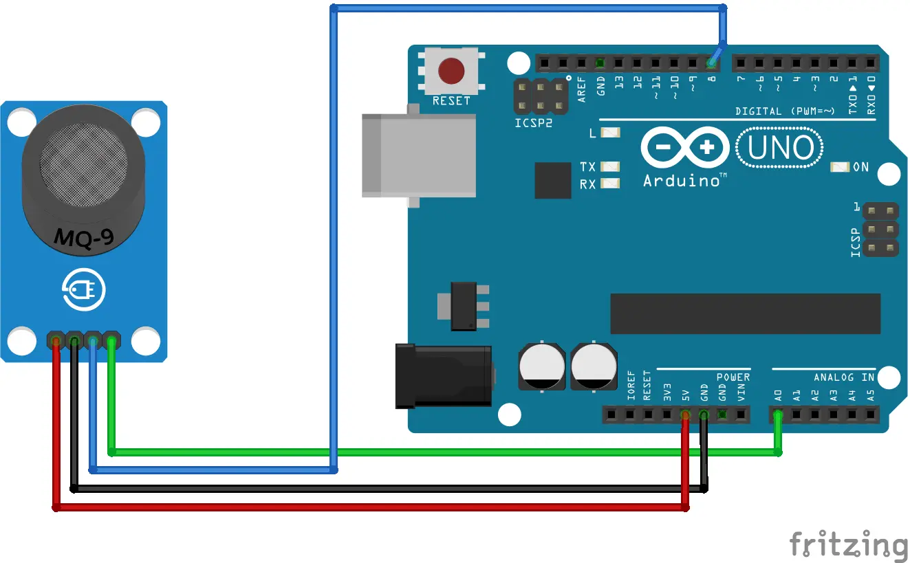 MQ9 to Arduino wiring schema